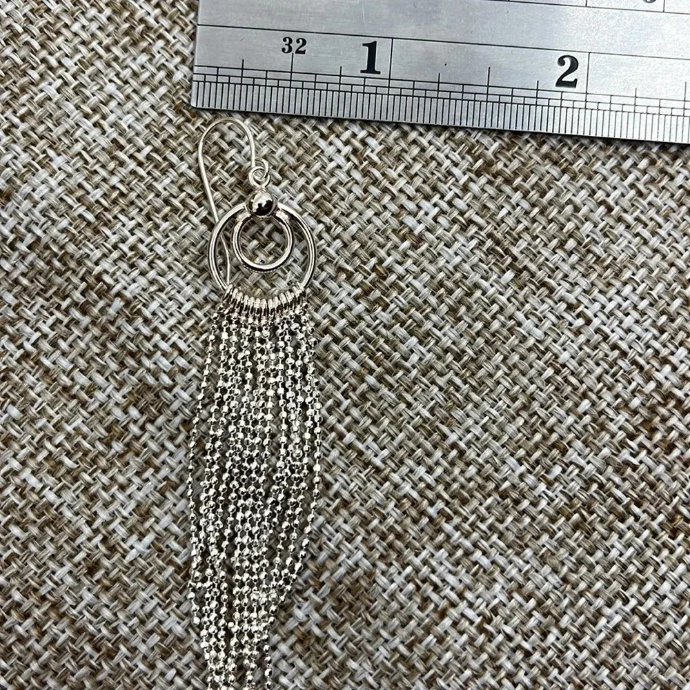Vintage 925 Long Tassel Dangle Earrings with Elegant Silver Fringe Design - Picture 6 of 8